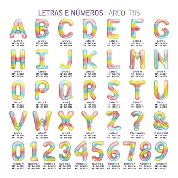 Balo Metalizado Arco-ris - Letra B 16\' 40cm