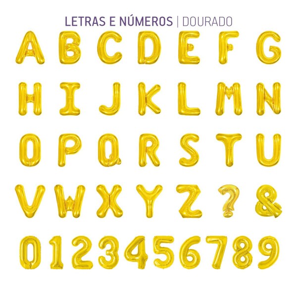 Balo Metalizado Dourado - Letra W 16\' 40cm