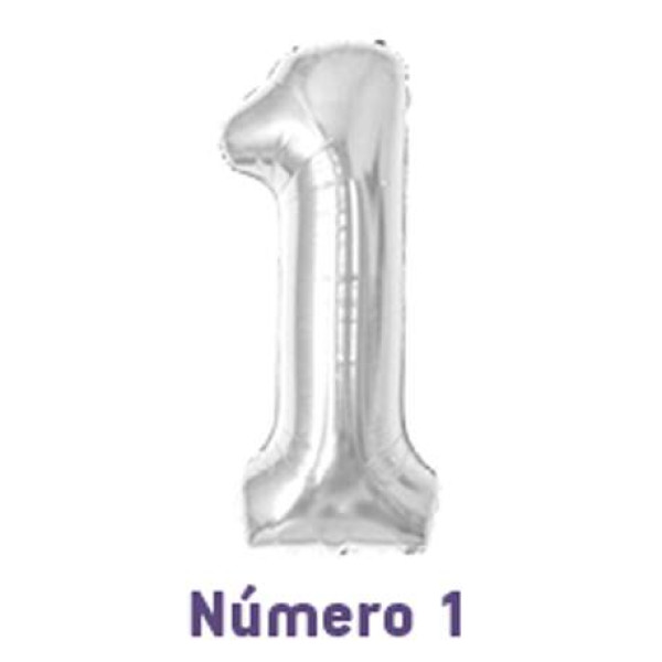 Bal�o Metalizado Prata - N�mero 1 16\' 40cm
