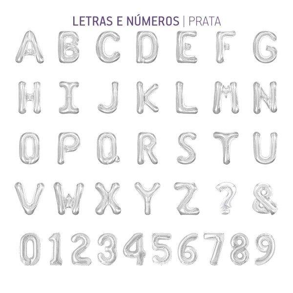Bal�o Metalizado Prata - N�mero 1 16\' 40cm