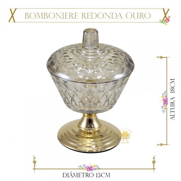 Bomboniere de Vidro Lisse com Pé Metálico Ouro (1un)