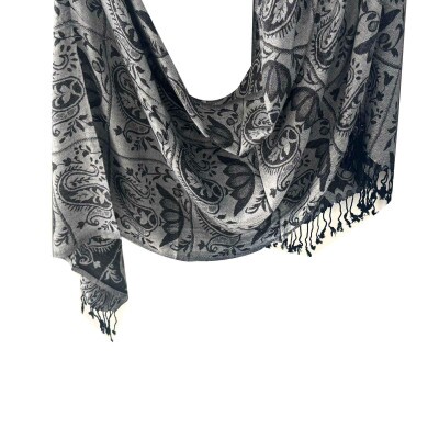 Pashmina Floral Cinza Claro De Viscose (4698)