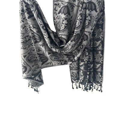 Pashmina Floral Cinza Claro De Viscose (4698)