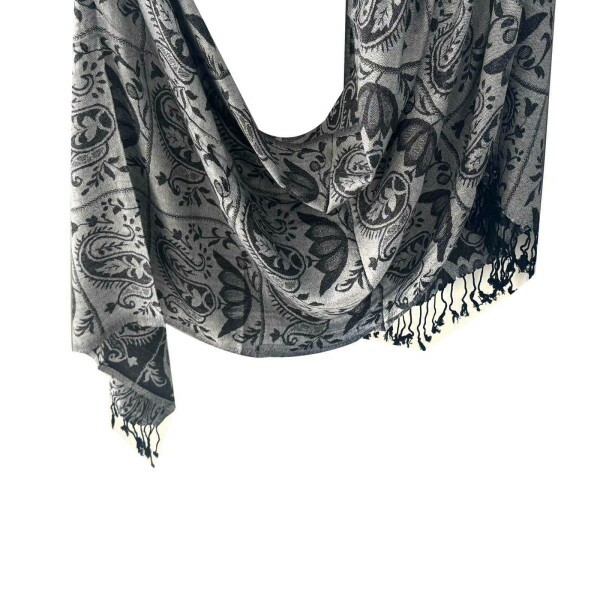 Pashmina Floral Cinza Claro De Viscose (4698)