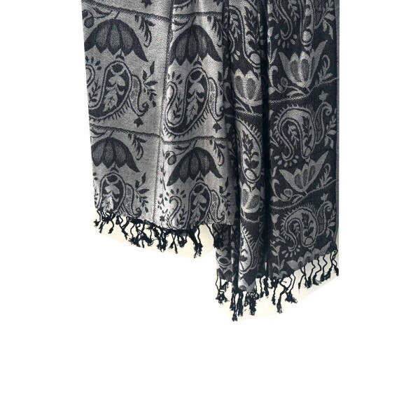 Pashmina Floral Cinza Claro De Viscose (4698)