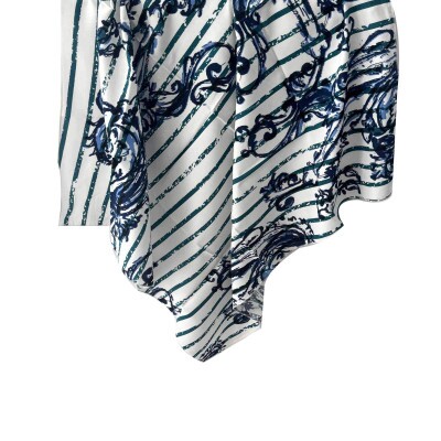 Len�o Listrado Abstrato Azul E Branco De Viscose (5185)