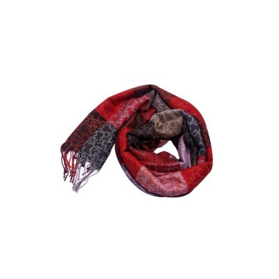 Pashmina Labirinto Vermelha e Cinza de Viscose (6075)