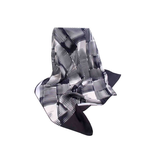 Len�o Abstrato Listrado Preto e Branco Toque De Seda (6636)