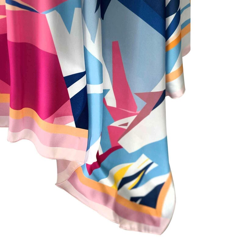 Leno Abstrato Rosa e Azul Toque de Seda (7108)