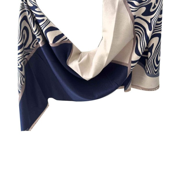 Pashmina Ondas Azul Marinho e Creme (SKU 8924)