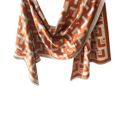 Pashmina Abstrata Alaranjado e Creme (SKU 8999)