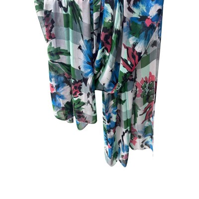 Echarpe Florada Azul e Rosa Devore (SKU 9030)
