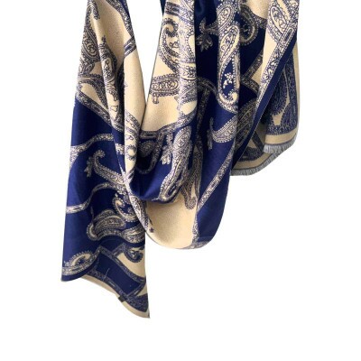 pashmina cash azul e creme 9103