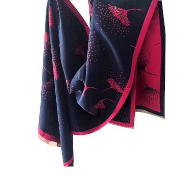 Pashmina Lirios Azul Marinho e Rosa 9143