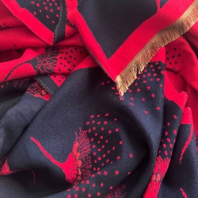 Pashmina Lirios Azul Marinho e Rosa 9143