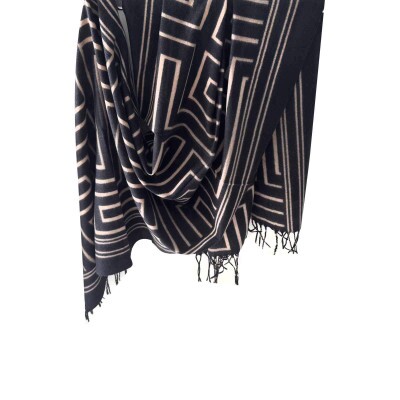 Cachecol Labirinto Preto e Bege 9157