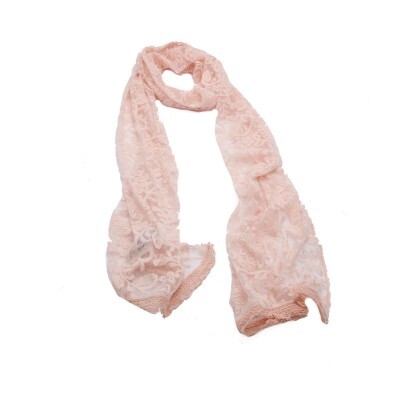 Echarpe Vintage Floral Rosa Bebê Devorê (3771)
