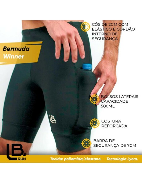 BERMUDA DE CORRIDA MASCULINA 2 BOLSOS WINNER