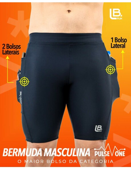 BERMUDA MASCULINA DE CORRIDA PULSE ONE - 3 BOLSOS - O MAIOR BOLSO DA CATEGORIA 750ml