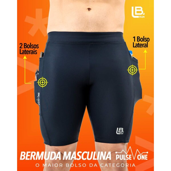 BERMUDA MASCULINA DE CORRIDA PULSE ONE - 3 BOLSOS - O MAIOR BOLSO DA CATEGORIA 750ml