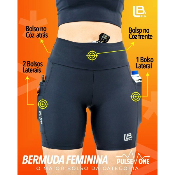 BERMUDA FEMININA DE CORRIDA PULSE ONE - 5 BOLSOS - O MAIOR BOLSO DA CATEGORIA 750ml