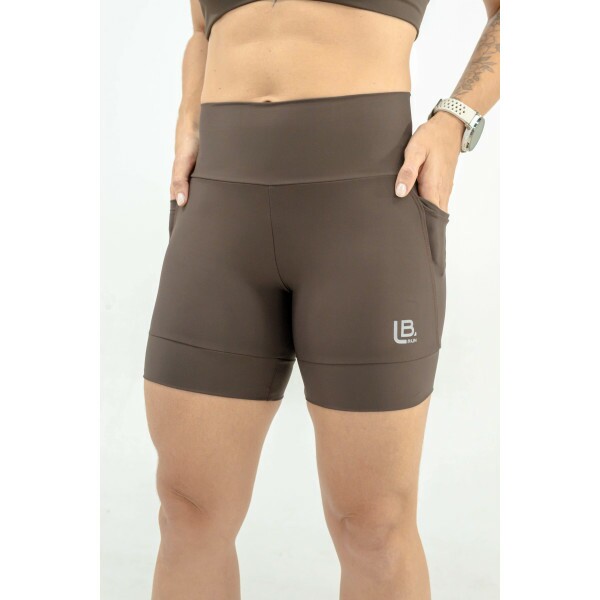 SHORTS DE CORRIDA AUTHENTIC MARROM 2 BOLSOS-500ML- BRINDE FAIXA DE CABE�A MARROM
