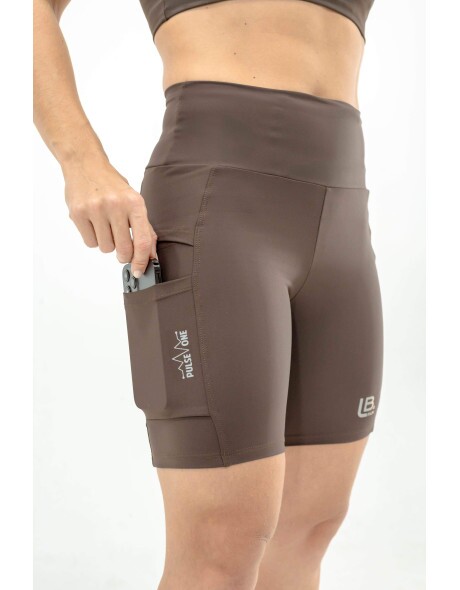 BERMUDA DE CORRIDA FEMININA PULSE ONE MARROM-5 BOLSOS- BRINDE FAIXA DE CABE�A MARROM