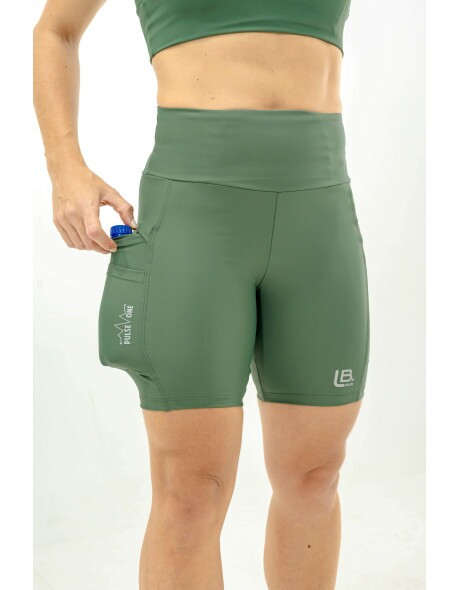 BERMUDA DE CORRIDA FEMININA PULSE ONE VERDE-5 BOLSOS-BRINDE FAIXA DE CABELO VERDE