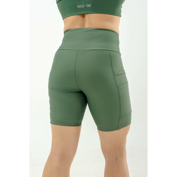 BERMUDA DE CORRIDA FEMININA PULSE ONE VERDE-5 BOLSOS-BRINDE FAIXA DE CABELO VERDE