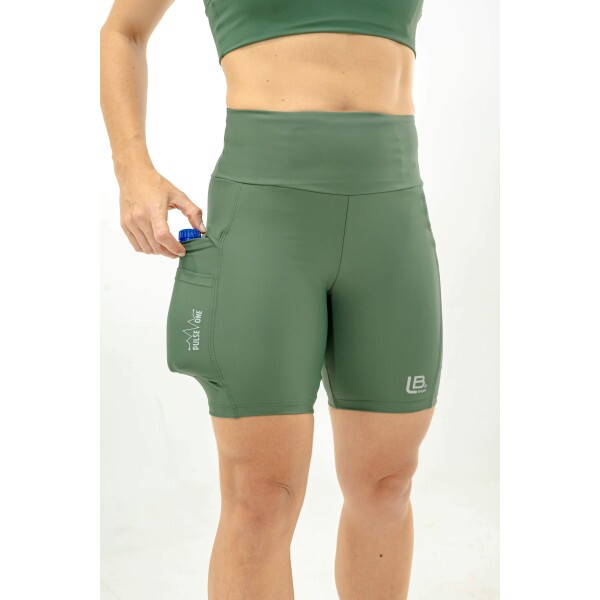 BERMUDA DE CORRIDA FEMININA PULSE ONE VERDE-5 BOLSOS-BRINDE FAIXA DE CABELO VERDE