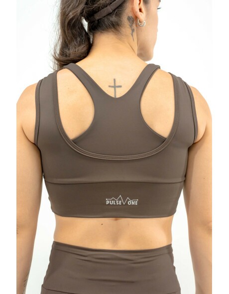 TOP DE CORRIDA PULSE ONE MARROM -1 BOLSO- BRINDE FAIXA DE CABE�A MARROM