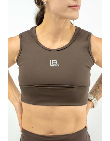 TOP DE CORRIDA PULSE ONE MARROM -1 BOLSO- BRINDE FAIXA DE CABE�A MARROM