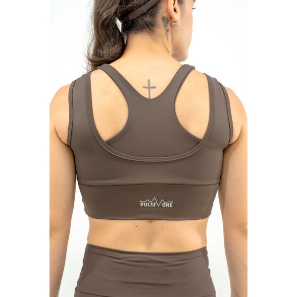 TOP DE CORRIDA PULSE ONE MARROM -1 BOLSO- BRINDE FAIXA DE CABE�A MARROM