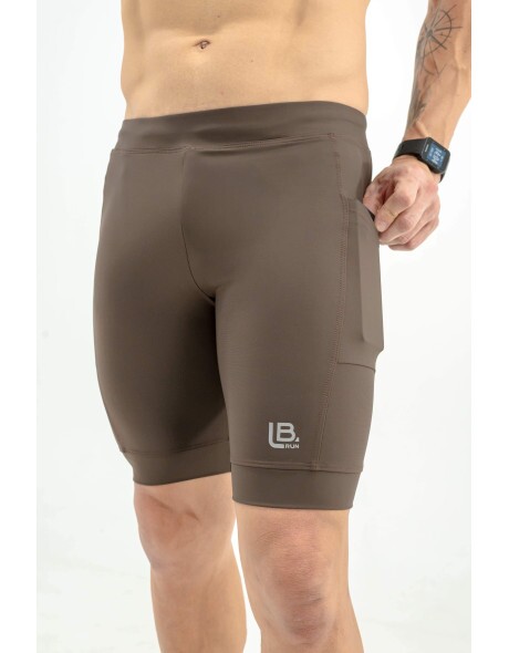BERMUDA DE CORRIDA MASCULINA STREET RACE MARROM - 2 BOLSOS 500ML