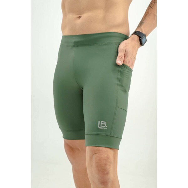 BERMUDA DE CORRIDA MASCULINA STREET RACE VERDE - 2 BOLSOS 500ML