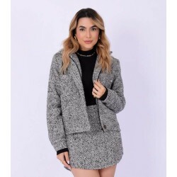 Casaco Tweed Riu Kiu 11111 Mila - Preto Branco