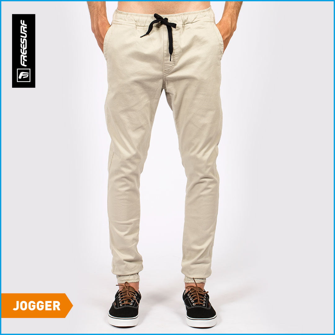 calça jogger sarja bege