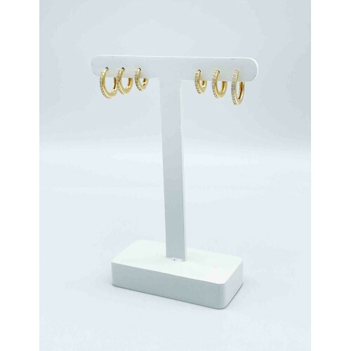 Trio de Brincos Argolas Douradas com Zircnias