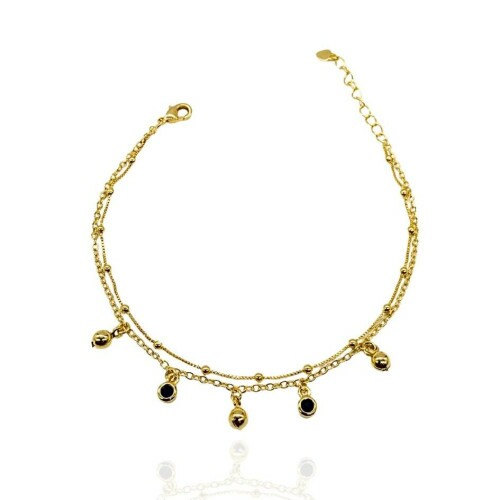 Pulseira Dupla Dourada Esferas e Zircnias
