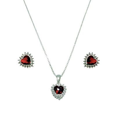 Conjunto Prata Zircnia Cristal Corao Rubi