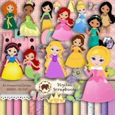 Kit Princesas Disney Digital Papel Elemento Clipart+brinde