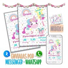 Tarjeta Invitacion Digital Cumpleaos Unicornio Whatsapp M3