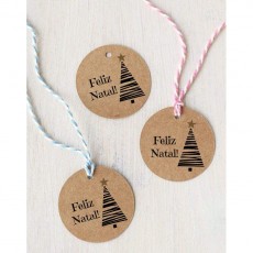 20 Tag de Agradecimento Papel Kraft Empresa Sacola Presente Feliz Natal
