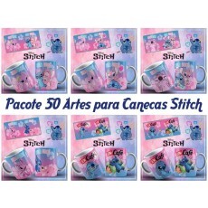 Pacote Com 50 Artes Para Canecas De Porcelana Stitch E Angel