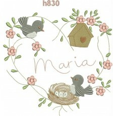 Matriz Bordado Cheio Pssaro Ninho Corao H830