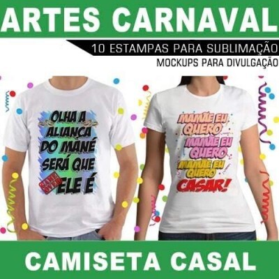 Camisetas Carnaval Casal Artes Editveis Mockups Estampas