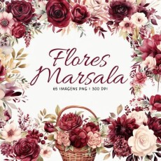 Kit Digital Marsala Floral Em Png