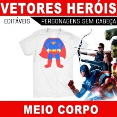 Estampas Super Heris Meio Corpo Camisetas Body Vetores