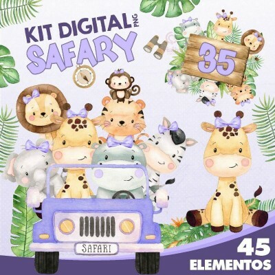 Kit Digital frica Safari Aquarela Lilas 36