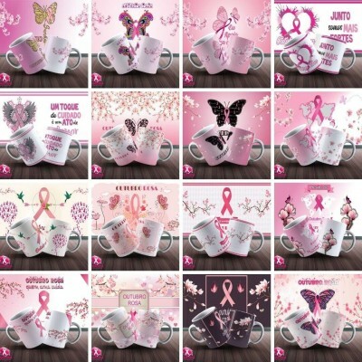 Outubro Rosa - 65 Artes Para Canecas Em Corel, Pdf E Png